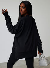 Oversized Round Neck Pullover - Black - VECTOR SPORTSWEAR